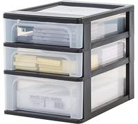 Iris Ohyama, Tour de Rangement Plastique, 2 Petits Tiroirs & 1 Tiroir Moyen, Noir, Ouverture Facile, Format A4, Meuble, Organisateur, pour Bureau, Fourniture Scolaire, Papeterie, Sans BPA,OCH-2021