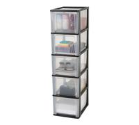Iris Ohyama, Tour de Rangement Plastique, 5 Grands Tiroirs, Noir, Ouverture Facile, Format A4, A5 & A6, Meuble, Organisateur, pour Bureau, Fourniture Scolaire, Papeterie, Sans BPA, OCH-2500