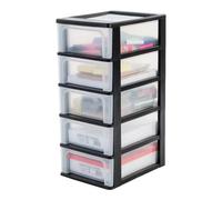 Iris Ohyama, Tour de Rangement Plastique, 5 Tiroirs Moyens, Noir, Ouverture Facile, Format A4, A5 & A6, Meuble, Organisateur, pour Bureau, Fourniture Scolaire, Papeterie, Sans BPA, OCH-2005