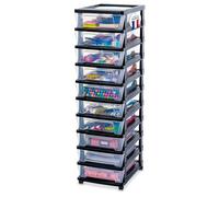 Iris Ohyama, Tour de Rangement Plastique à Roulettes, 10 Tiroirs Compacts, Noir, Ouverture Facile, Rangement, pour Bureau, Chambre, Caisson, Organisateur, Sans BPA, KMC-010
