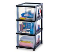 Iris Ohyama, Tour de Rangement Plastique à Roulettes, 3 Grands Tiroirs, Noir, Ouverture Facile, Rangement, pour Bureau, Chambre, Caisson, Organisateur, Sans BPA, KMC-303