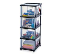 Iris Ohyama, Tour de Rangement Plastique à Roulettes, 4 Grands Tiroirs, Noir, Ouverture Facile, Rangement, pour Bureau, Chambre, Caisson, Organisateur, Sans BPA, KMC-304