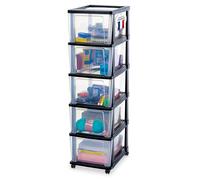Iris Ohyama, Tour de Rangement Plastique à Roulettes, 5 Grands Tiroirs, Noir, Ouverture Facile, Rangement, pour Bureau, Chambre, Caisson, Organisateur, Sans BPA, KMC-305