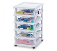 Iris Ohyama, Tour de Rangement Plastique à Roulettes, 5 Tiroirs Compacts, Blanc, Ouverture Facile, Rangement, pour Salle de Bain, Chambre, Caisson, Organisateur, Sans BPA, KMC-350