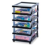 Iris Ohyama, Tour de Rangement Plastique à Roulettes, 5 Tiroirs Compacts, Noir, Ouverture Facile, Rangement, pour Bureau, Chambre, Caisson, Organisateur, Sans BPA, KMC-350
