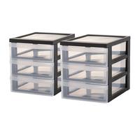 Iris Ohyama, Tour de rangement Plastique Bureau A5, 3 Petits Tiroirs, Lot de 2, Noir, DC-A5