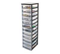 Iris Ohyama, Tour de rangement plastique sur roulettes A4, 12 Petits Tiroirs, Noir, DC-012