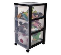 Iris Ohyama, Tour de rangement plastique sur roulettes A4, 3 Grands Tiroirs, Noir, DC-303