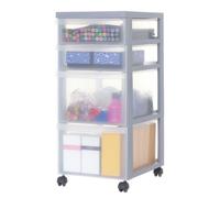 Iris Ohyama, Tour de rangement plastique sur roulettes A4, 4 Tiroirs mix, Gris, DC-322