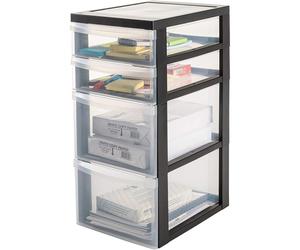 Iris Ohyama, Tour de rangement plastique sur roulettes A4, 4 Tiroirs mix, Noir, DC-322