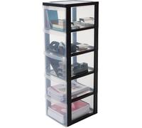 Iris Ohyama, armoire de rangement sur roulettes à 5 tiroirs - Design Chest - DC-305, plastique, noir/transparent, 75 L, 39 x 29 x 101,5 cm