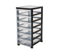 Iris Ohyama, Tour de rangement plastique sur roulettes A4, 6 Petits Tiroirs, Noir, DC-360