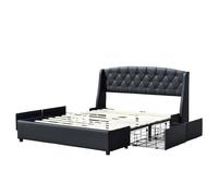 iris - Solide et Confortable Lit 140x200 avec Sommier avec 4 tiroirs Tete de lit Couleur NOIR Pieds en 4 cm - 2