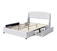 iris - Solide et Confortable Lit 160x200 avec Sommier avec 4 tiroirs Tete de lit Couleur BLANC Pieds en 4 cm