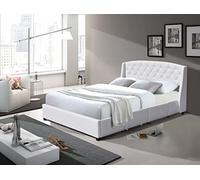 iris - Solide et Confortable Lit 160x200 avec Sommier avec 4 tiroirs + Tete de lit Couleur BLANC + Pieds en 4 cm - 13 Lattes - revetement PVC Simili facile d'entretien - Montage Rapide et Facile