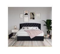 iris Solide et Confortable Lit 160x200 avec Sommier avec 4 tiroirs+Tete de lit Couleur NOIR r