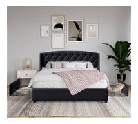 iris Solide et Confortable Lit 160x200 avec Sommier avec 4 tiroirs+Tete de lit Couleur NOIR r Noir G