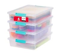 IRIS USA Lot de 4 bacs avec couvercles, boîte à clip, organisation et récipient de rangement pour bureau, école, enfants, salle d'artisanat, 6 litres, transparent/bleu écume de mer