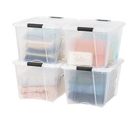 IRIS USA Lot de 4 bacs de rangement empilables en plastique avec couvercles, sans BPA, fabriquées aux États-Unis - Solution d'organisation transparente, loquets, récipients emboîtables durables