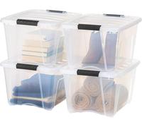 IRIS USA Lot de 4 boîtes de rangement en plastique avec couvercle et loquets - Sans BPA, solution d'organisation transparente, récipients empilables emboîtables durables, poignée de traction