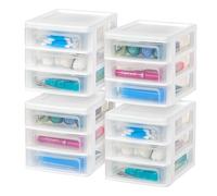 IRIS USA - Lot de 4 organiseurs de rangement empilables en plastique à 3 tiroirs pour maquillage, vernis à ongles, salle de bain, fournitures artistiques, cuisine, bureau, garage et petite