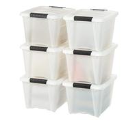 IRIS USA Lot de 6 bacs de rangement empilables en plastique avec couvercles, sans BPA, fabriquées aux États-Unis - Solution d'organisation discrète, loquets, récipients emboîtables durables, poignée