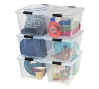 IRIS USA Lot de 6 bacs de rangement empilables en plastique avec couvercles, sans BPA, fabriquées aux États-Unis - Solution d'organisation transparente, loquets, récipients emboîtables durables,