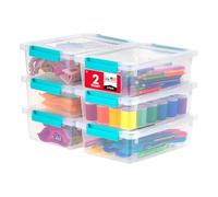 IRIS USA Lot de 6 bacs de rangement sensoriels empilables en plastique avec couvercles pour loisirs créatifs, scrapbooking, maison, bureau, papeterie, journal, transparent