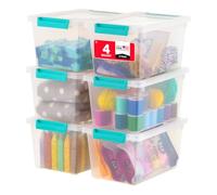 IRIS USA Lot de 6 bacs de rangement sensoriels empilables en plastique avec couvercles pour loisirs créatifs, scrapbooking, maison, bureau, papeterie, journal, transparent