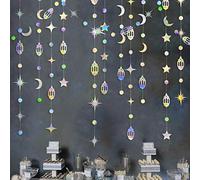 Irisées l'Aïd Ramadan Moubarak Guirlande Décorations Suspendues Arc-en-Ciel Étoile Lune Cercle Dot Croissant Lampe Streamer Toile de Fond Bannière Décor pour Islam Musulman Festival Fête Fournitures