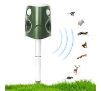 Irishom Répulsif solaire anti-taupes à ultrasons, répulsif pour Oiseaux/Ecureuils, étanche IP66, capteur PIR à 360 degrés, détection automatique de mouvement avec flash LED/alarme vocale/tige amovible