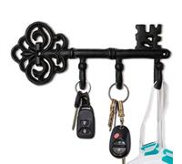 IRISVITA Porte-clés pour décoration murale, porte-clés mural en fonte noire antique, crochets rustiques pour mur avec 3 crochets, 22 x 8,9 cm avec emballage Gitable, vis et chevilles assorties