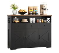 IRONCK Buffet, Armoire de Cuisine avec Prises de Courant 2AC + 1USB + 1C, Armoire de Rangement à 3 tiroirs, 3 Portes, Table de Buffet pour Salon, Cuisine, Couloir, Salle à Manger, étagères réglables