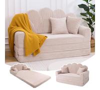 IRONCK Canapé 2 Places en Velours côtelé, Petit Canapé-Lit Convertible Pliable avec 2 Coussins et Poches Latérales, sans Montage, pour Salon, Chambre à Couche,153 x 267cm, Beige