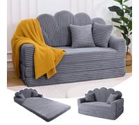 IRONCK Canapé 2 Places en Velours côtelé, Petit Canapé-Lit Convertible Pliable avec 2 Coussins et Poches Latérales, sans Montage, pour Salon, Chambre à Couche,153 x 267cm, Gris