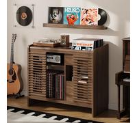 IRONCK Étagère pour Tourne-Disque Vinyle avec Support Mural pour disques vinyles, Rangement jusqu'à 350 Albums avec Prise de Charge, pour Salon et Chambre à Coucher, Marron Noyer rétro