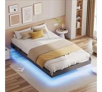 IRONCK Lit Flottant 120x200 cm avec Lumières LED et Multiprise, Gris | Cadre de Lit 120x200 avec 2 Prises AC, 1 USB-A et 1 USB-C, Lit 1 Personne Flottant avec Sommier Métal, Facile à Assembler