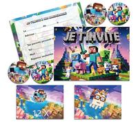 IRONIUM 12 Cartes Invitation Anniversaire Garcon en Français avec Enveloppes, Carte Invitation Anniversaire à Thème, d'Invitation de Fête pour Enfants