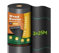 iropro 3m x 25m Toiles de Paillage, 75㎡ Geotextile, Bache Anti Mauvaises Herbes, Tissu Perméable à l'eau, Résiste Rayons UV, Anti Repousse- Noir