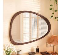 IRUGS Miroir Mural Asymétrique avec Cadre en Bois, Miroir Décoratif Irrégulier pour Salle de Bain, Entrée ou Salon, Décoration Murale Style Organique Moderne(Walnut,60x80 cm)