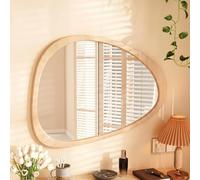 IRUGS Miroir Mural Asymétrique avec Cadre en Bois, Miroir Décoratif Irrégulier pour Salle de Bain, Entrée ou Salon, Décoration Murale Style Organique Moderne(Natural Wood,50x70 cm)