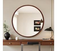 IRUGS Miroir Mural Rond avec Cadre en Bois, Miroir Décoratif Rond pour Salle de Bain, Chambre, Salon et Entrée, Reflet Haute Définition, Disponible de 40 à 80 cm(Walnut,50 x 50 cm)