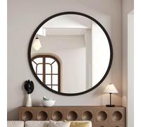 IRUGS Miroir Mural Rond avec Cadre en Bois, Miroir Décoratif Rond pour Salle de Bain, Chambre, Salon et Entrée, Reflet Haute Définition, Disponible de 40 à 80 cm(Noir,80 x 80 cm)