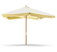 IRUY - Parapluie de jardin carré 3x3 mètres avec mât Ø 48mm en bois naturel et toile polyester écru avec bordure de 50mm. 300x300x260H cm