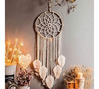ISAKEN Attrape-rêves Boho - Grand macramé blanc - Tenture murale bohème tissée à la main avec lumière LED - Décoration murale pour chambre à coucher et salon
