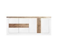 ISALIA - Buffet 4 portes blanc et aspect chêne finition Cadiz avec LED