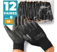 ISC Hygiene & Safety Gants de travail anti coupure - 12x, Taille 8 - M | Gant de travail homme et femme, Nylon enduit PU, sans couture, EN 388, EN 420 (normes certifiées)