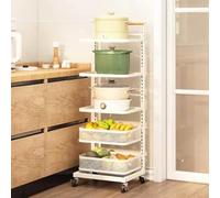 ISCBAFYX Éère de Cuisine Blanche sur Pied, Rangement nisation, Support de Couvercle de Casserole, Plaque pour Placard, coulissante, 5 Planches, 2 paniers Inclus
