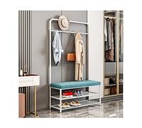ISCBAFYX Portant à vêtements en Fer Blanc avec Banc, éère à Chaussures, Porte-Manteaux, 2 grilles de Rangement, idéal pour entrée Chambre à Coucher, 120x32x175cm, élégant Fonctionnel