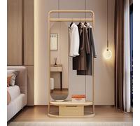 ISCBAFYX Porte-Manteau en Bois Massif avec Miroir sur Toute la Longueur, Cintre à vêtements autoportant pour entrée, Chambre à Coucher, Salon, Porte-Chapeau, Style Rustique, Taille Moyenne, Couleur